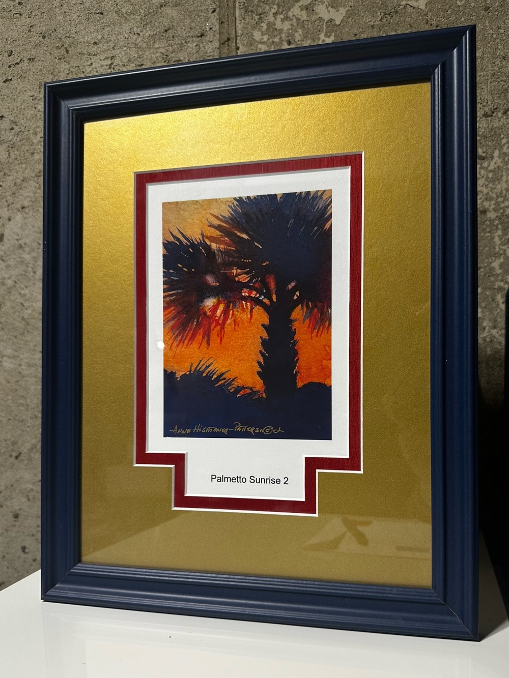 Framed 'Palmetto Sunrise 2' Palm Tree Art in Navy Frame